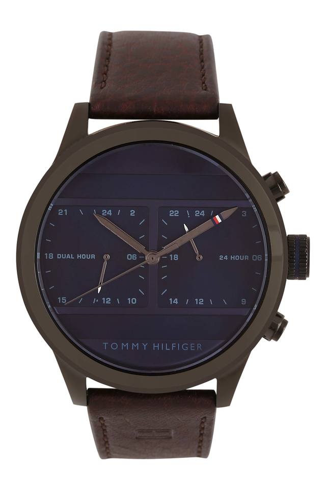 Buy Tommy Hilfiger Mens Quartz Brown Leather Strap Blue Dial 44mm Watch - 1791593 in Pakistan