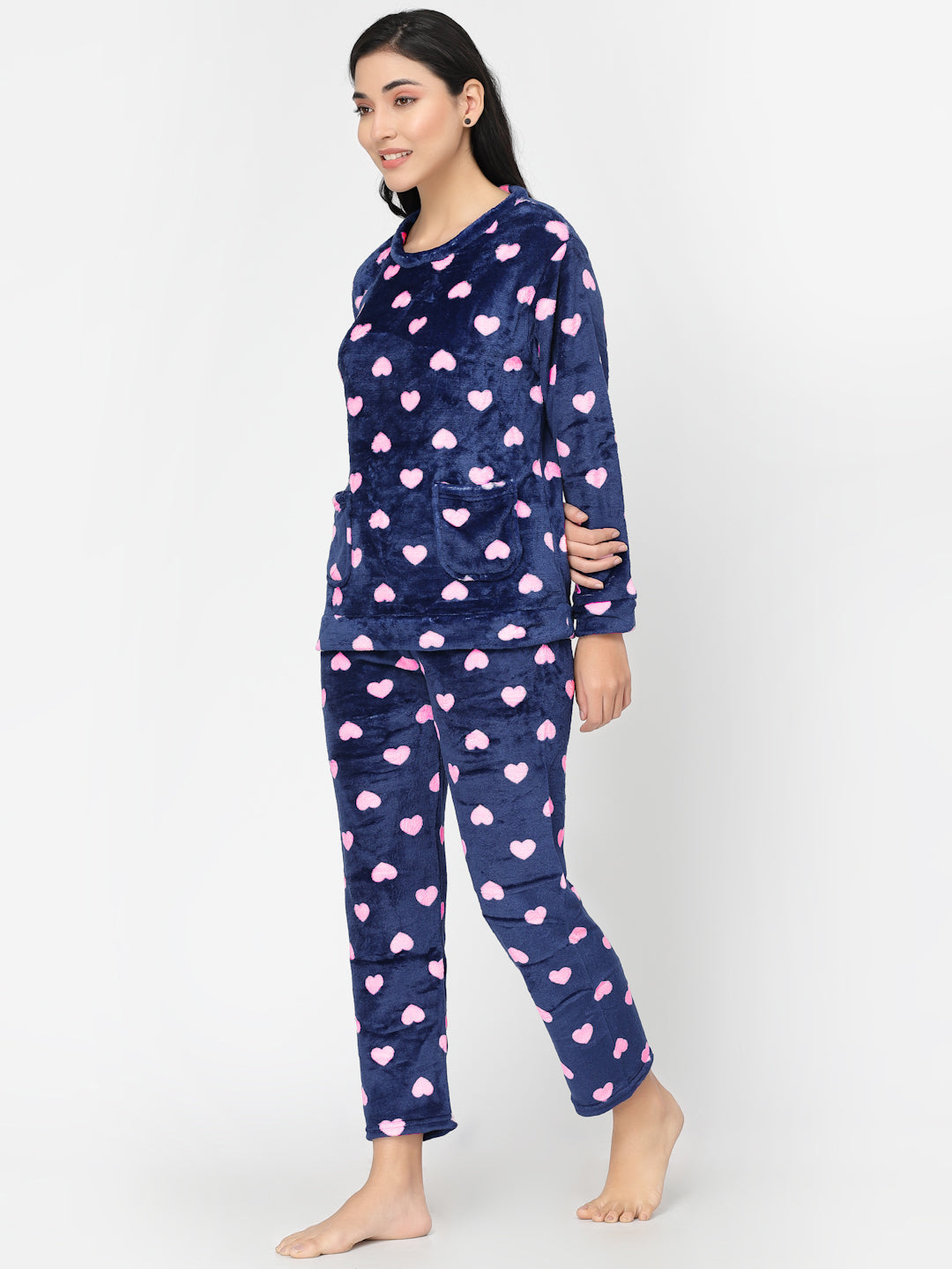 Buy Fleece Long Sleeve Pajama Suit Navy Blue in Pakistan