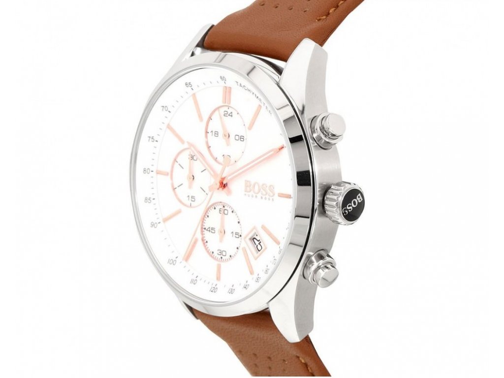 Buy Hugo Boss Mens Chronograph Quartz Leather Strap White Dial 44mm Watch - 1513475 in Pakistan