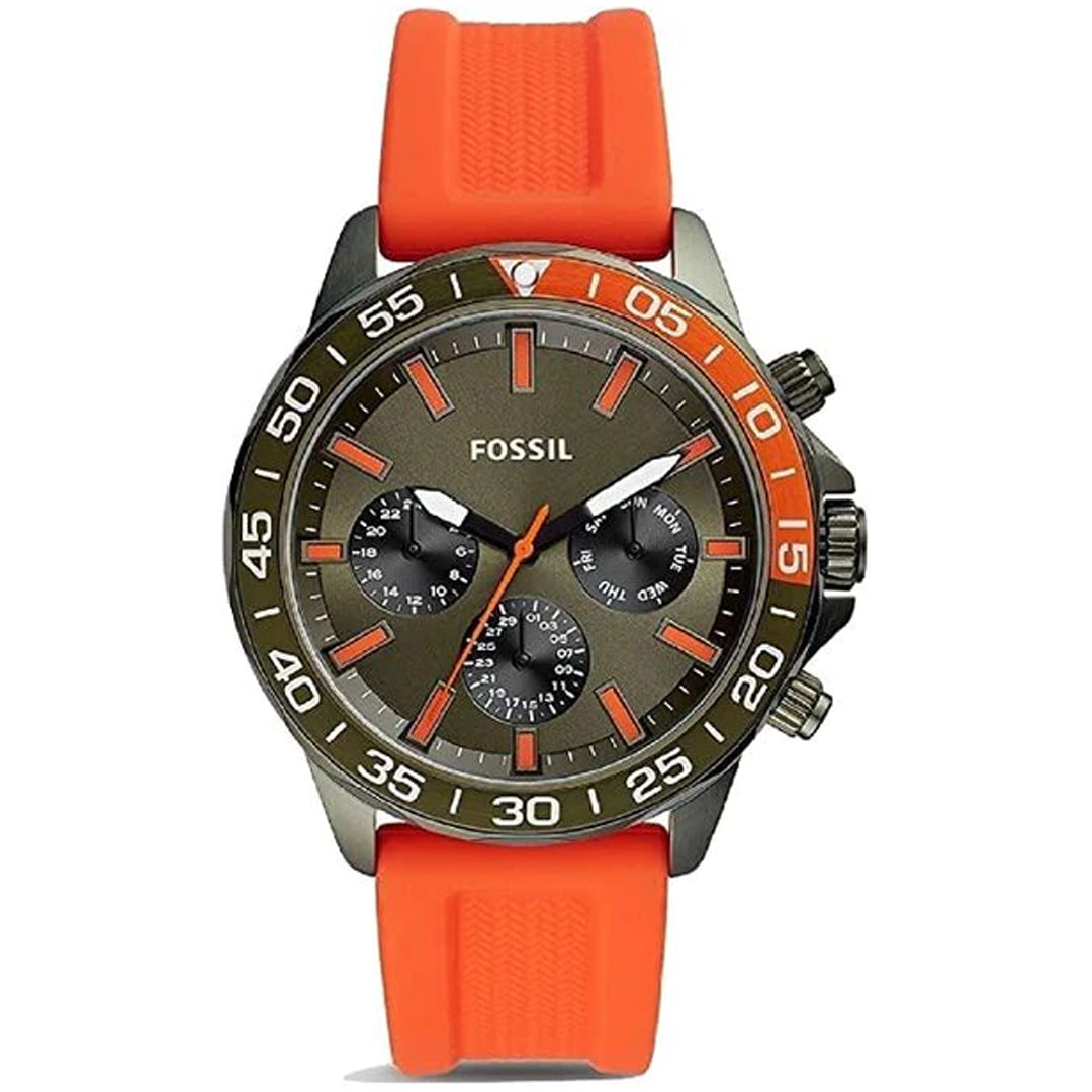 Buy Fossil Men's Chronograph Quartz Orange Silicone Strap Green Dial 45mm Watch BQ2500 in Pakistan