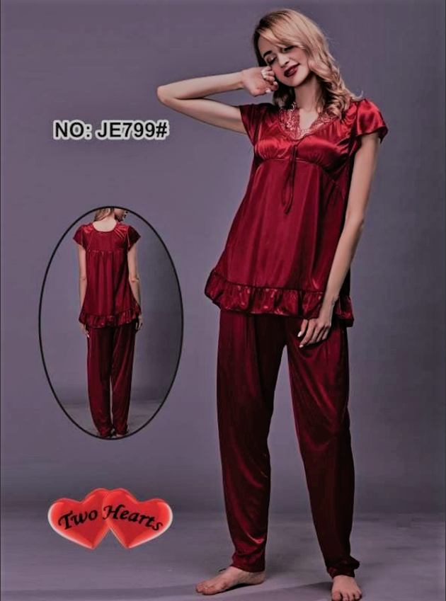 Buy Two Hearts 100% Silk Pajama Suit in Pakistan