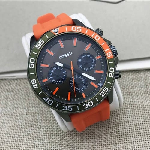 Buy Fossil Men's Chronograph Quartz Orange Silicone Strap Green Dial 45mm Watch BQ2500 in Pakistan