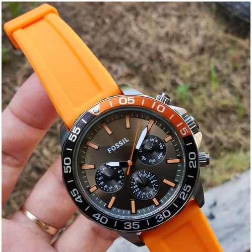 Buy Fossil Men's Chronograph Quartz Orange Silicone Strap Green Dial 45mm Watch BQ2500 in Pakistan