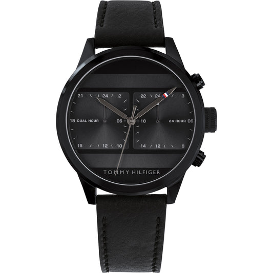 Buy Tommy Hilfiger Mens Quartz Black Leather Strap Black Dial 44mm Watch - 1791595 in Pakistan