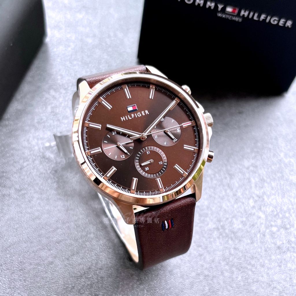 Buy Tommy Hilfiger Mens Quartz Brown Leather Strap Brown Dial 44mm Watch - 1710497 in Pakistan