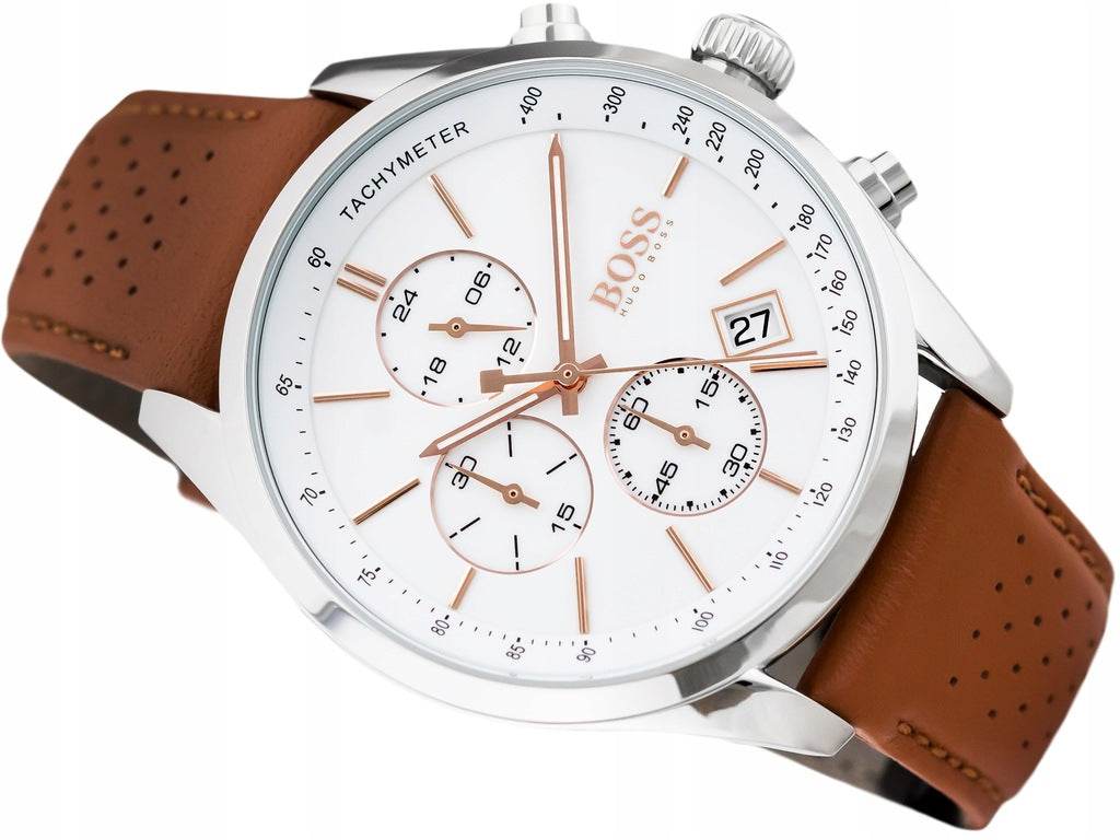 Buy Hugo Boss Mens Chronograph Quartz Leather Strap White Dial 44mm Watch - 1513475 in Pakistan