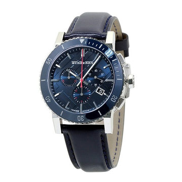 Buy Burberry Men's Quartz Chronograph Swiss Made Leather Strap Blue Dial 42mm Watch BU9383 in Pakistan