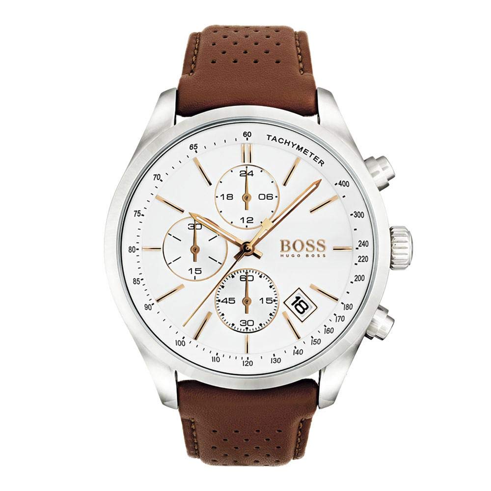 Buy Hugo Boss Mens Chronograph Quartz Leather Strap White Dial 44mm Watch - 1513475 in Pakistan