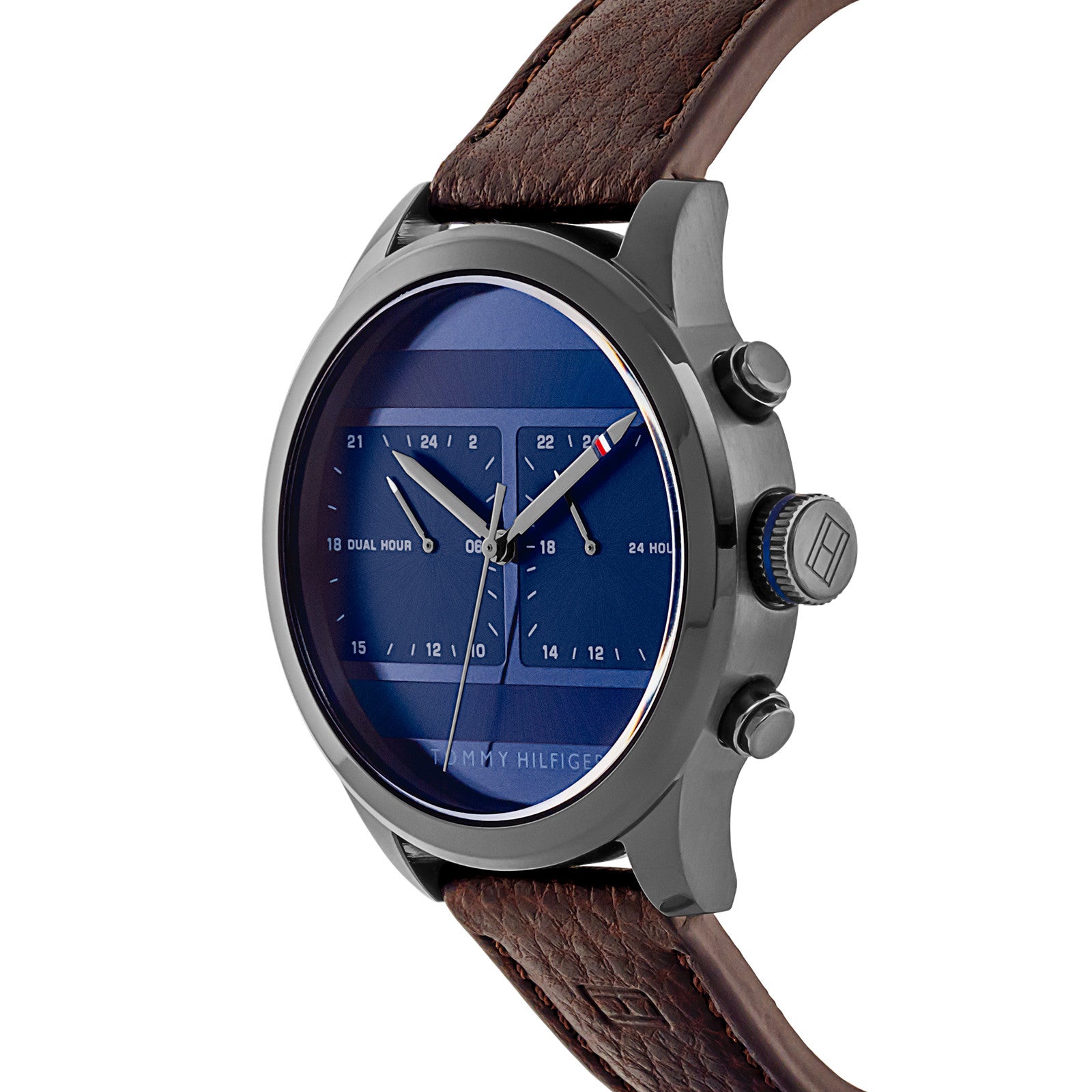 Buy Tommy Hilfiger Mens Quartz Brown Leather Strap Blue Dial 44mm Watch - 1791593 in Pakistan