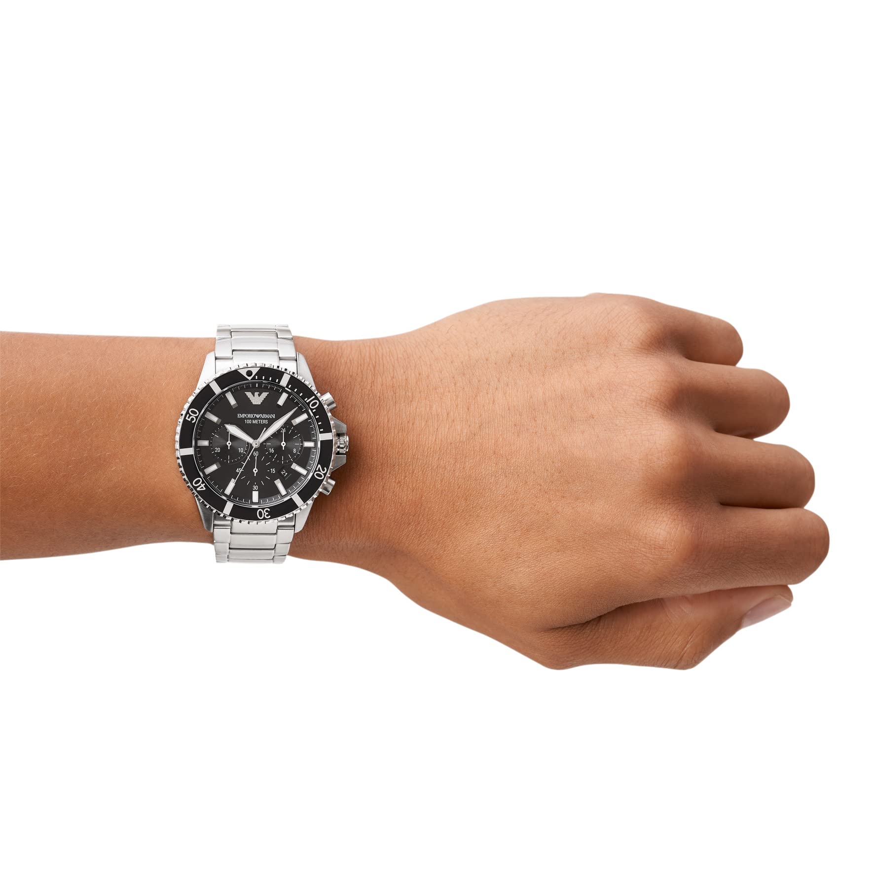 Buy Emporio Armani Diver Chronograph Black Dial Silver Steel Strap Watch for Men - AR11360 in Pakistan