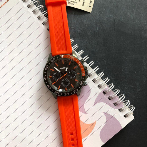 Buy Fossil Men's Chronograph Quartz Orange Silicone Strap Green Dial 45mm Watch BQ2500 in Pakistan