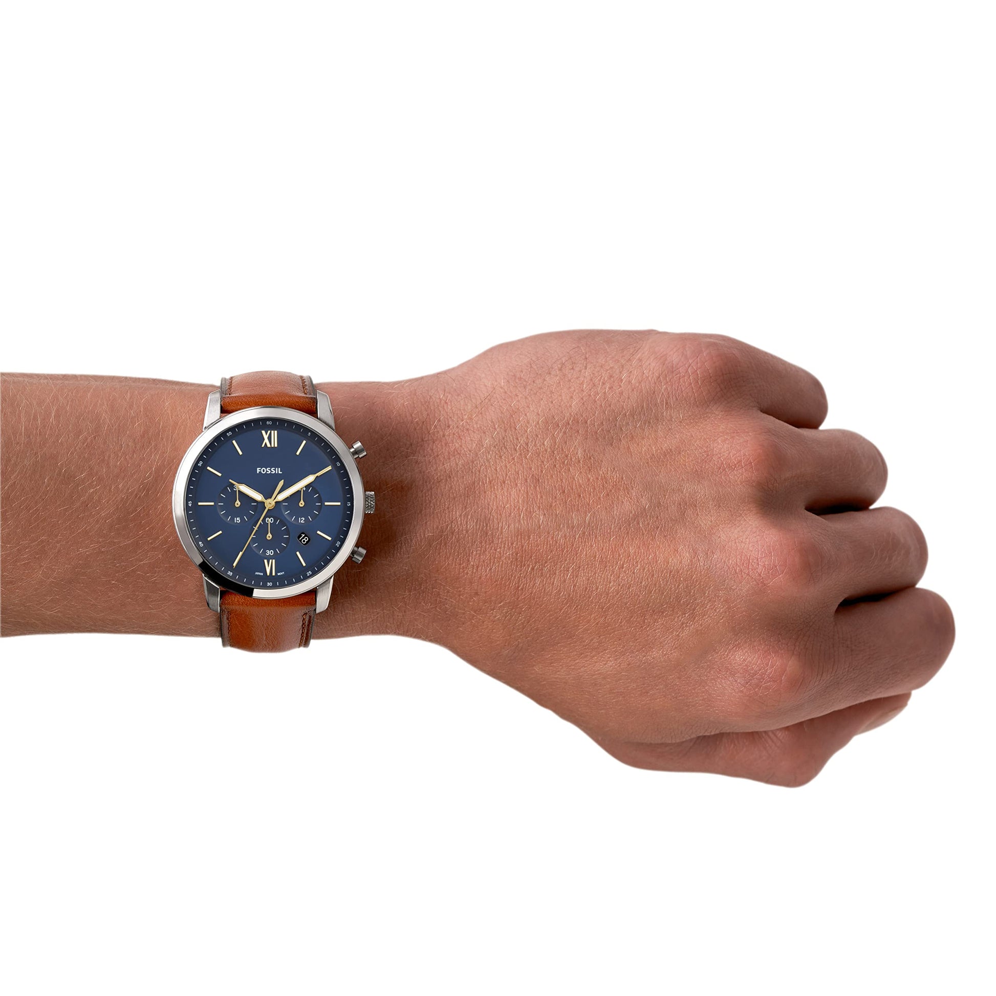 Buy Fossil Men's Chronograph Quartz Brown Leather Strap Blue Dial 44mm Watch FS5453 in Pakistan