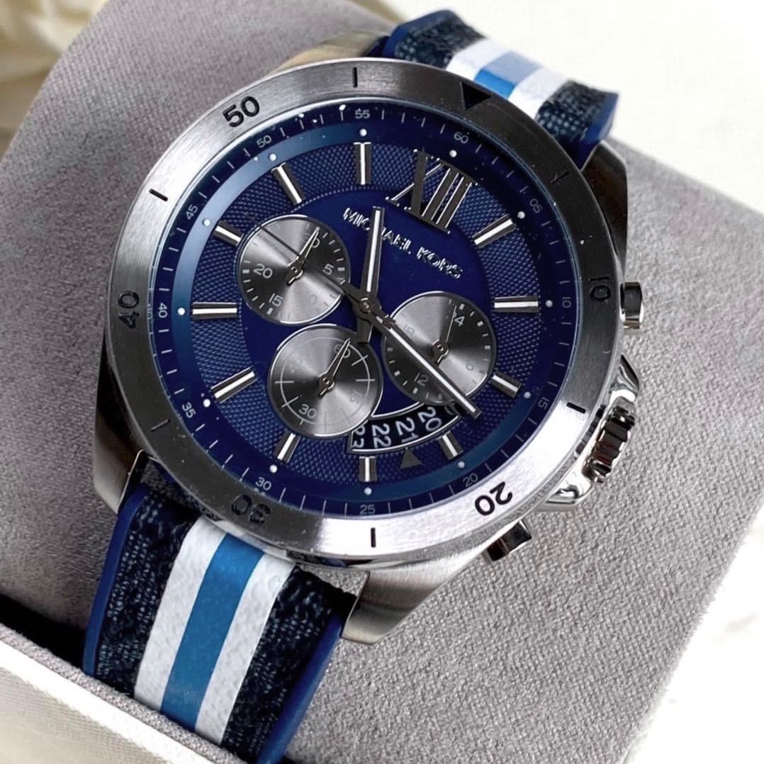 Buy Michael Kors Brecken Chronograph Blue And White PVC Strap Blue Dial Watch for Men - Mk8950 in Pakistan