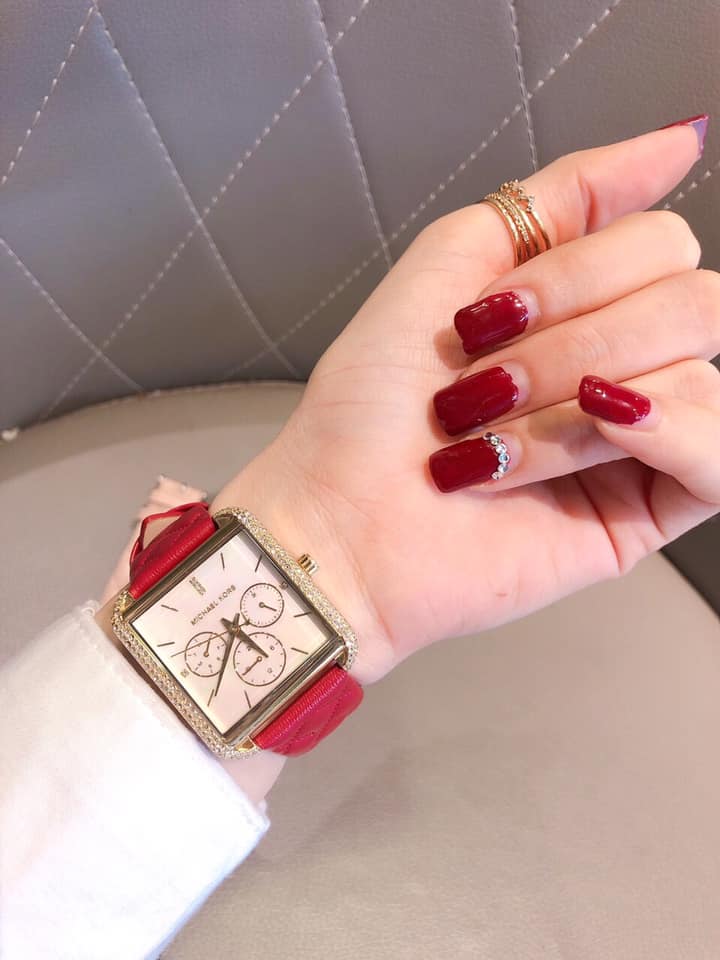 Buy Michael Kors White Rectangle Dial Maroon Leather Strap Watch for Women - MK2770 in Pakistan