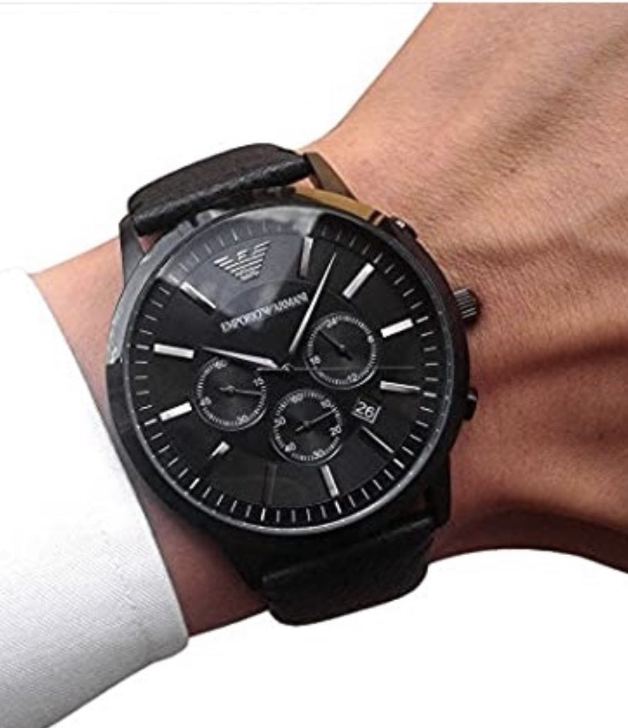 Buy Emporio Armani Sportivo Black Dial Brown Leather Strap Watch for Men - AR2462 in Pakistan