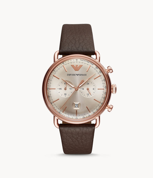 Buy Emporio Armani Men's Quartz Brown Leather Strap Rose Gold Shine Dial 43mm Watch AR11106 in Pakistan