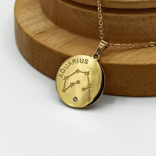 Buy Aquarius Zodiac Necklace, Gold Stainless Steel in Pakistan