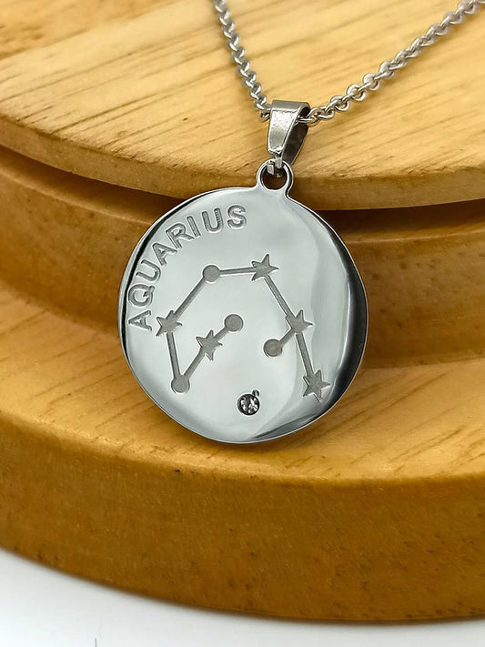 Buy Aquarius Zodiac Necklace, Silver Stainless Steel in Pakistan
