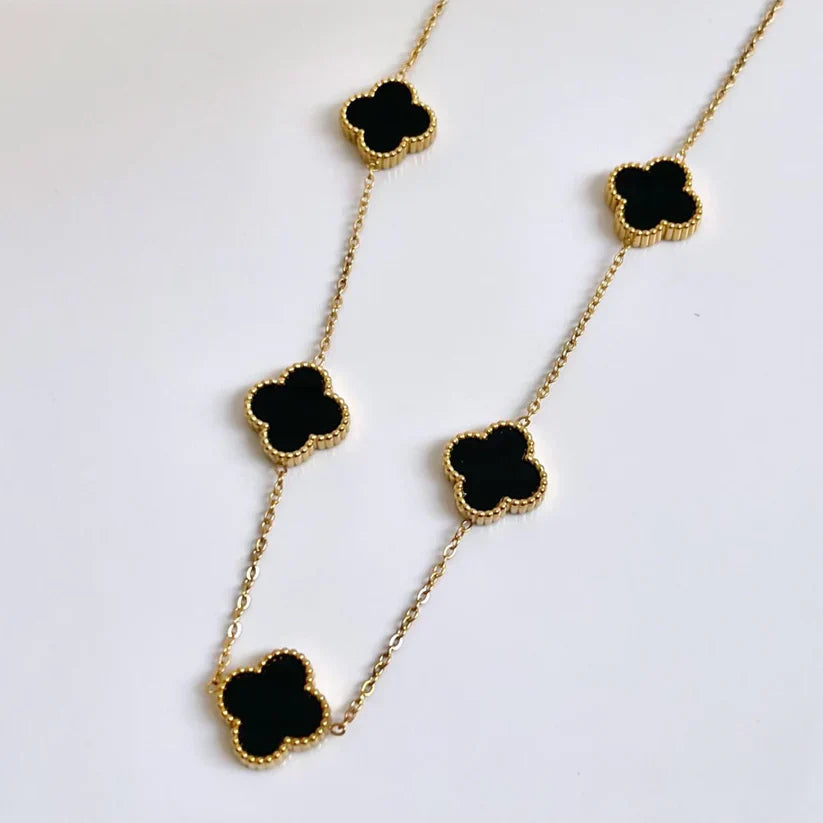 Buy 5 Motifs Clover Pendant Necklace Black in Pakistan