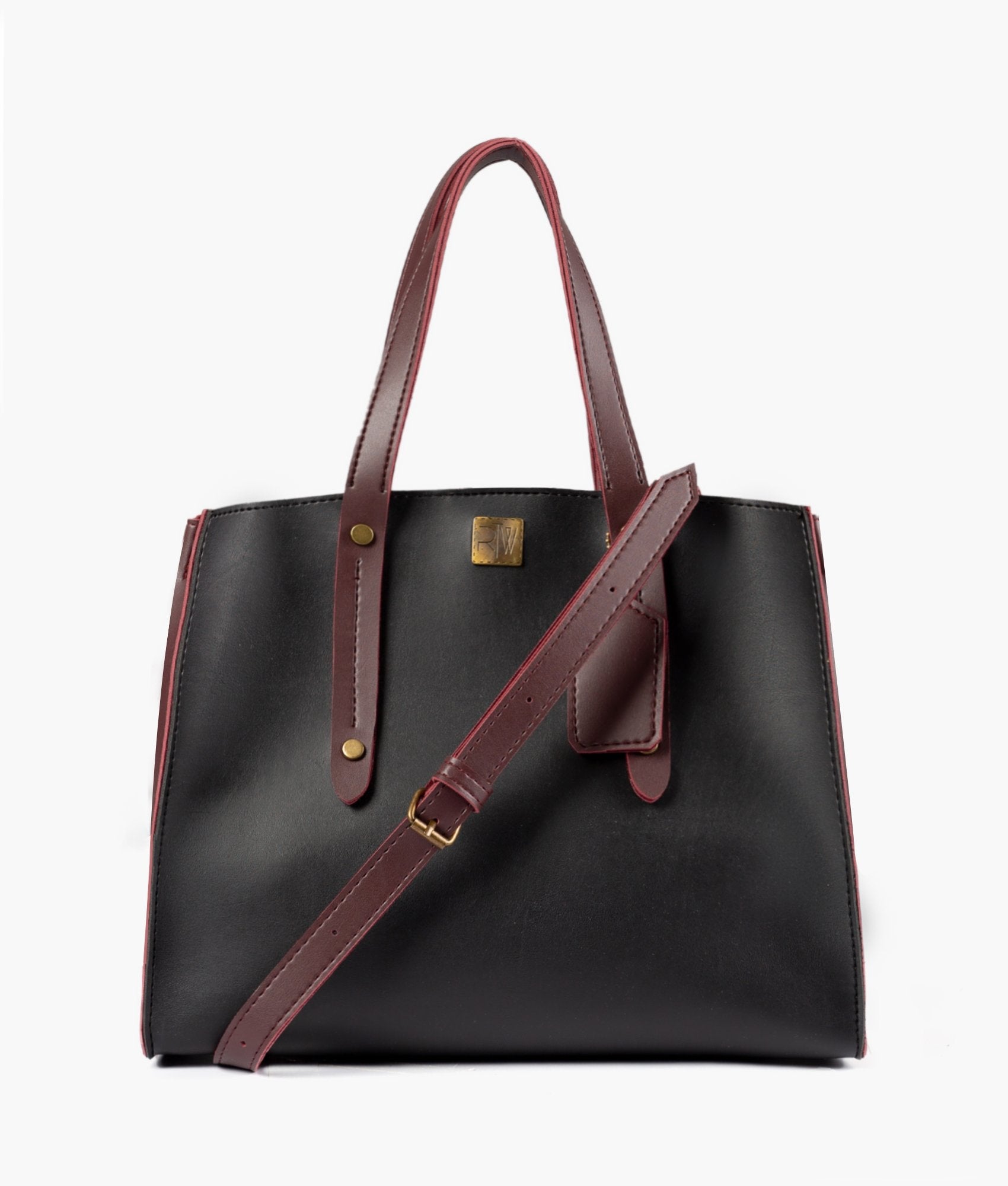 Buy Black with burgundy multi compartment satchel bag in Pakistan