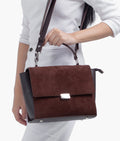 Buy Dark brown suede mini messenger bag in Pakistan