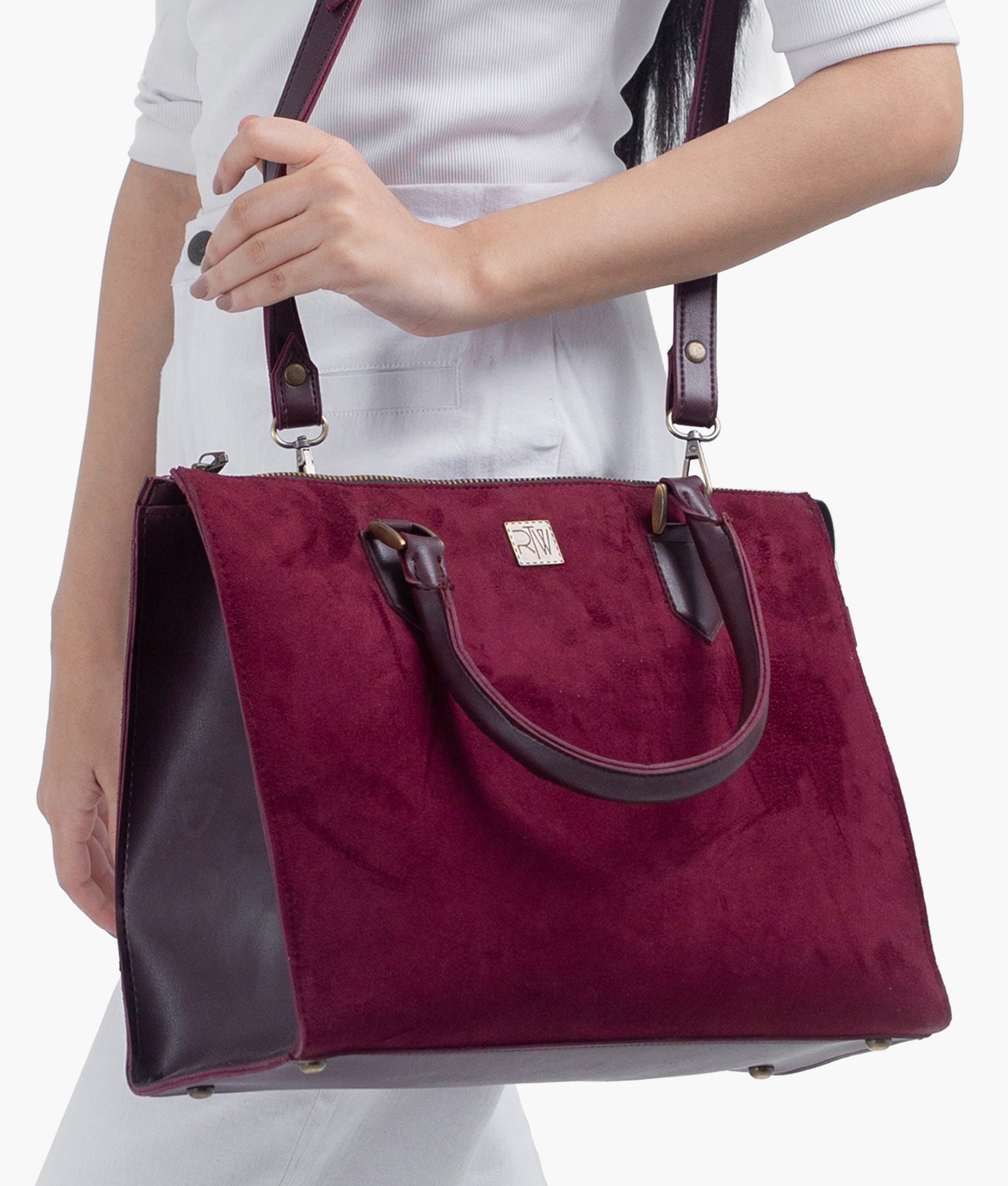 Buy Burgundy suede workplace handbag in Pakistan