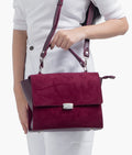 Buy Burgundy suede mini messenger bag in Pakistan