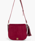 Buy Burgundy suede foldover saddle bag in Pakistan