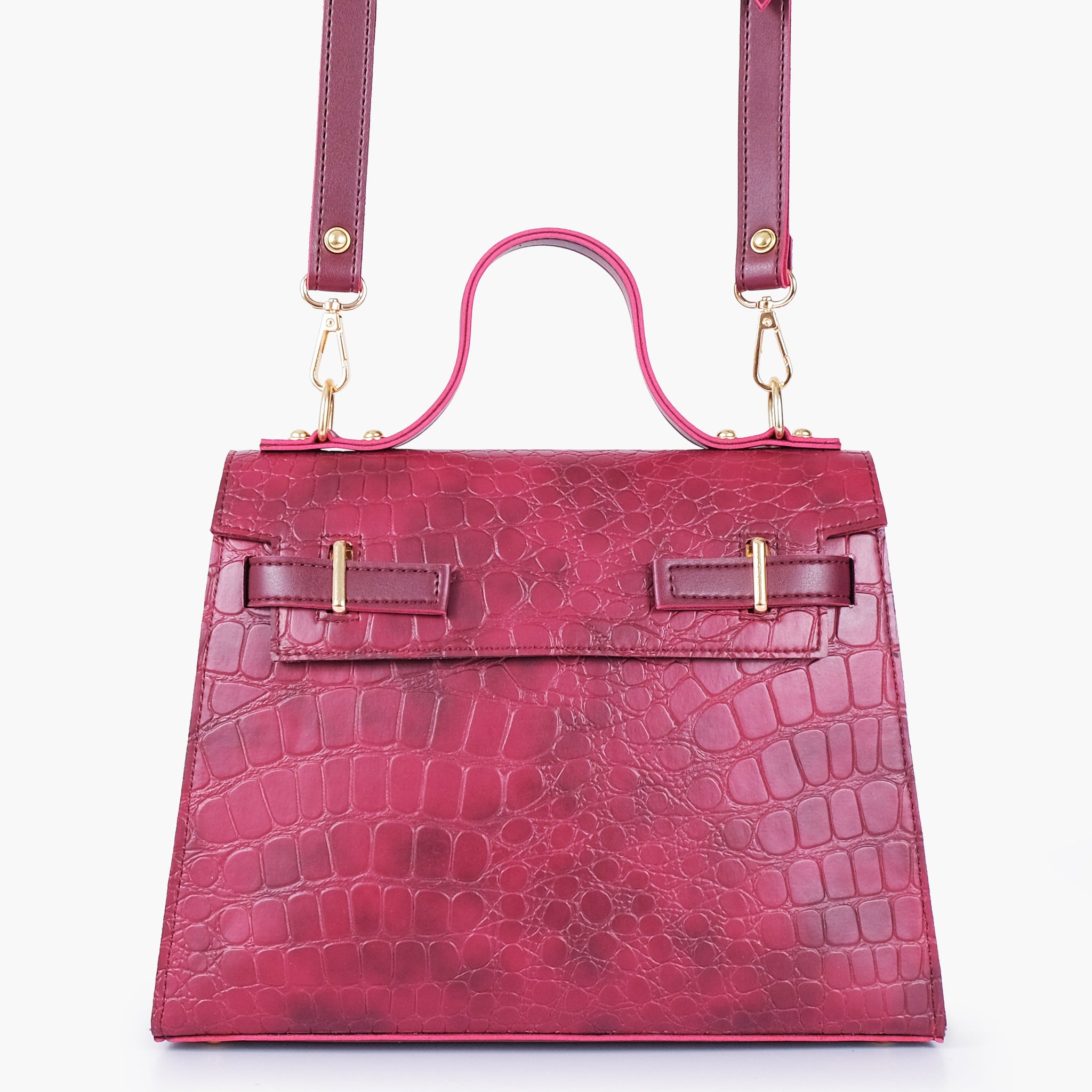 Buy Burgundy crocodile cross-body bag with top-handle in Pakistan