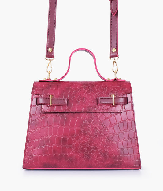 Buy Burgundy crocodile cross-body bag with top-handle in Pakistan