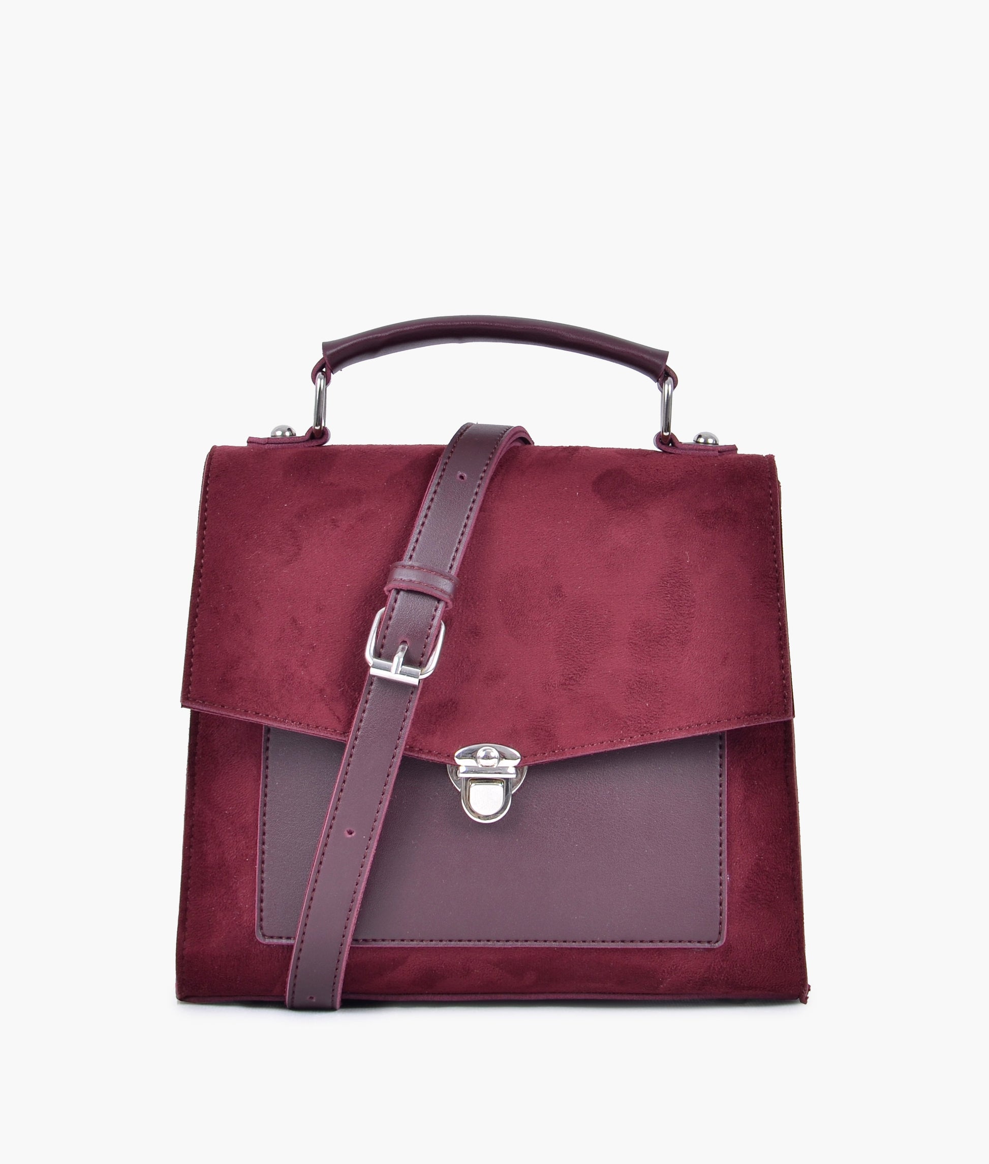 Buy Burgundy suede push-lock messenger bag in Pakistan