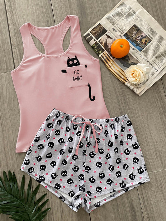 Buy SHEIN Cartoon & Slogan Graphic Tie Front PJ Set in Pakistan