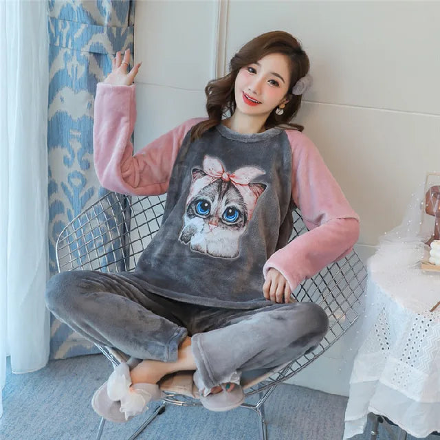 Buy Fleece Long Sleeve Pajama Suit Cat in Pakistan