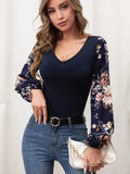 Buy SHEIN Contrast Floral Lantern Sleeve Top in Pakistan