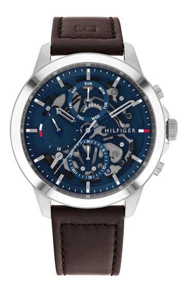 Buy Tommy Hilfiger Mens Quartz Brown Leather Strap Blue Dial 44mm Watch - 1710476 in Pakistan