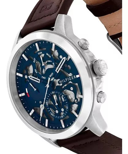 Buy Tommy Hilfiger Mens Quartz Brown Leather Strap Blue Dial 44mm Watch - 1710476 in Pakistan