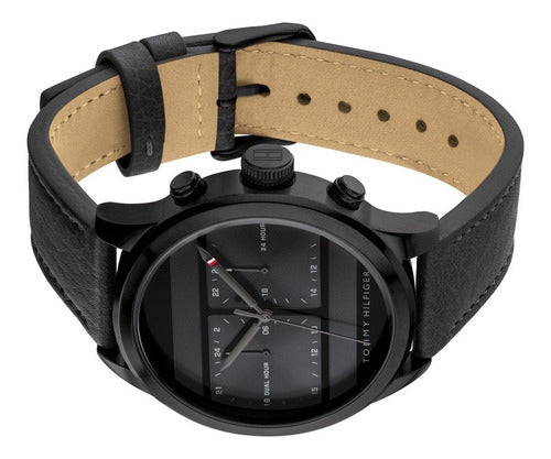 Buy Tommy Hilfiger Mens Quartz Black Leather Strap Black Dial 44mm Watch - 1791595 in Pakistan