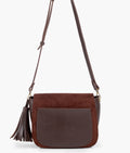 Buy Dark brown suede foldover saddle bag in Pakistan