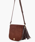 Buy Dark brown suede foldover saddle bag in Pakistan