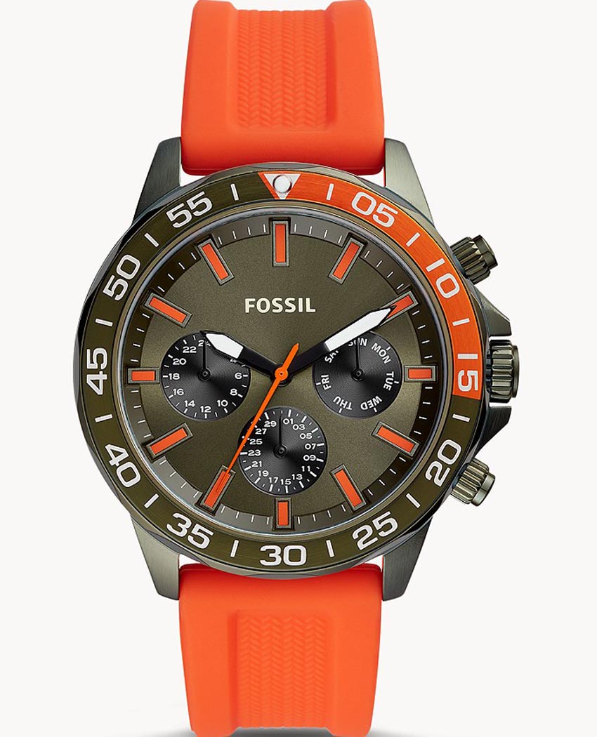 Buy Fossil Men's Chronograph Quartz Orange Silicone Strap Green Dial 45mm Watch BQ2500 in Pakistan