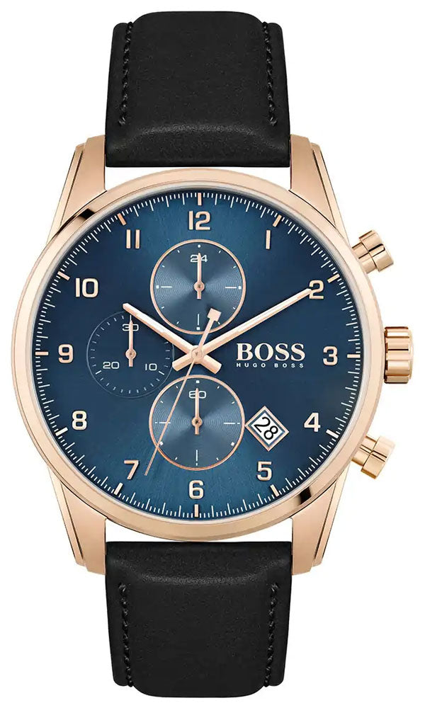 Buy Hugo Boss Mens Quartz Black Leather Strap Blue Dial 44mm Watch - 1513783 in Pakistan