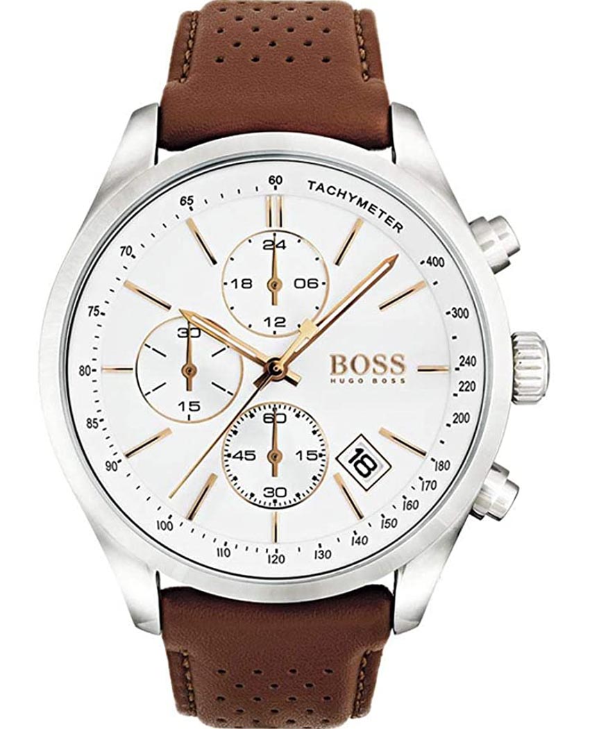 Buy Hugo Boss Mens Chronograph Quartz Leather Strap White Dial 44mm Watch - 1513475 in Pakistan