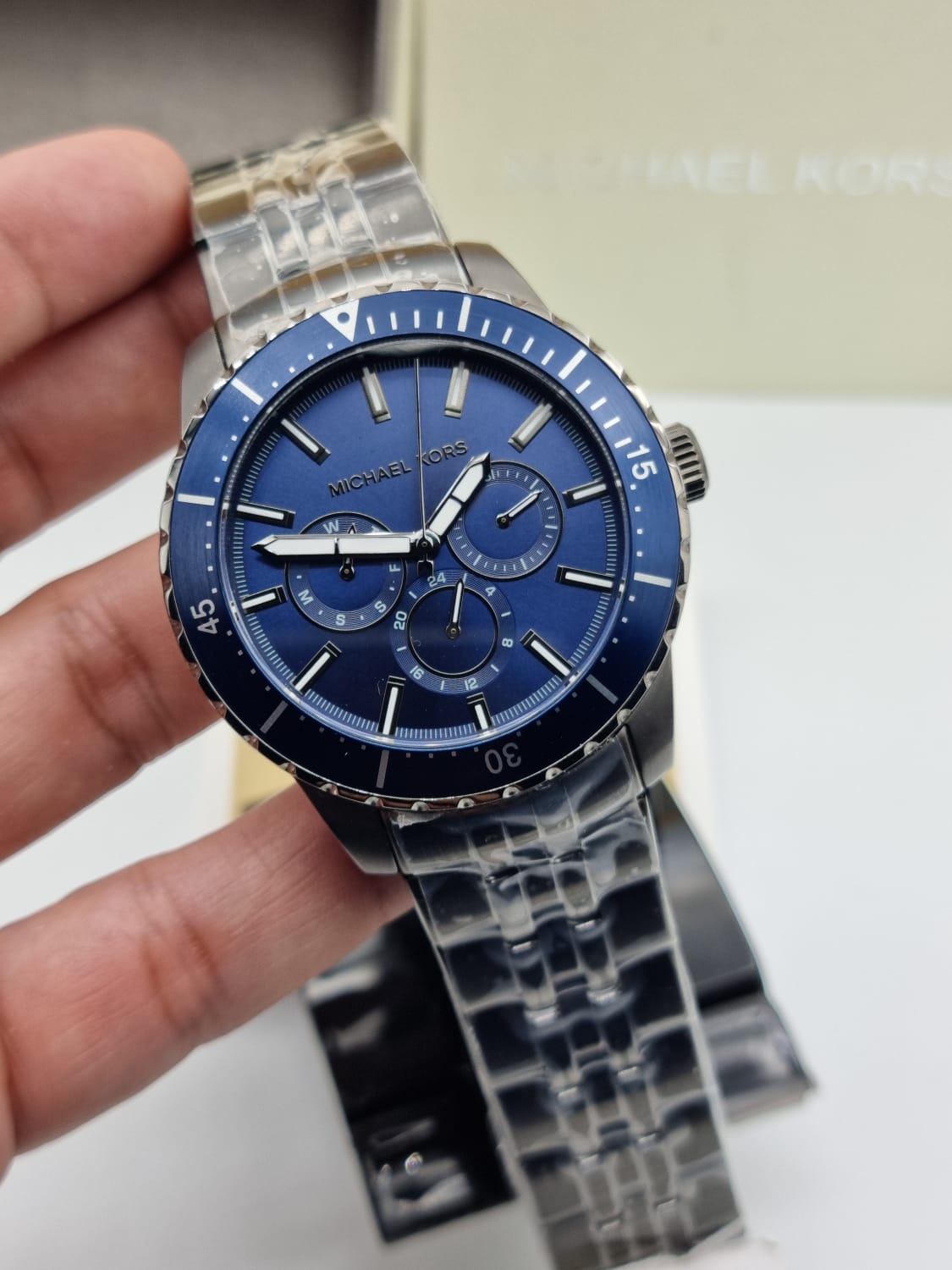Buy Michael Kors Mens Chronograph Quartz Stainless Steel Blue Dial 44mm Watch - Mk7155 in Pakistan