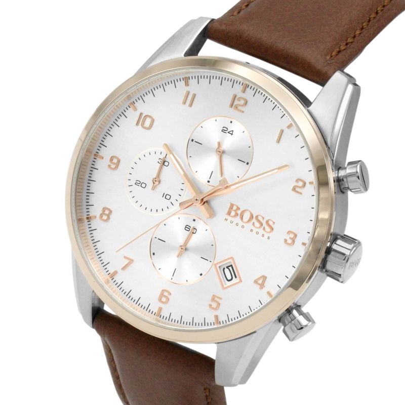 Buy Hugo Boss Mens Quartz Brown Leather Strap Silver Dial 44mm Watch - 1513786 in Pakistan