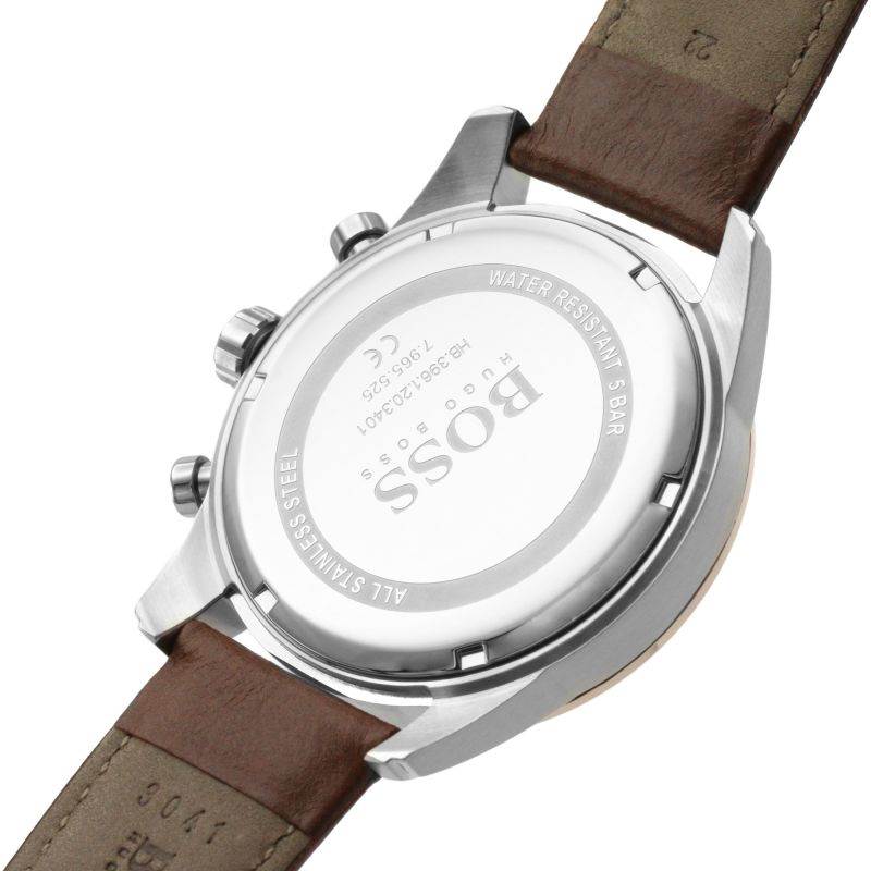 Buy Hugo Boss Mens Quartz Brown Leather Strap Silver Dial 44mm Watch - 1513786 in Pakistan