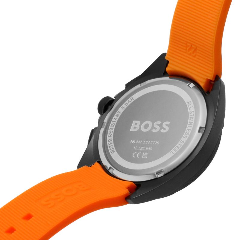 Buy Hugo Boss Volane Chronograph Black Dial Orange Rubber Strap Mens Watch 45mm 5ATM - 1513957 in Pakistan