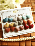 Buy Pack of 9 Heart Shaped Soft Colors Fabric Stud Earrings Set in Pakistan