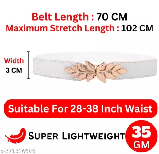 Buy Shein Metal Leaf Decor Buckle Elastic Belt - White in Pakistan