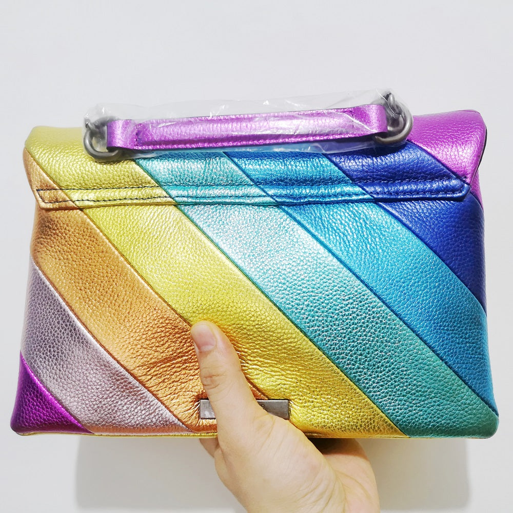 Buy Kurt Geiger London Kensington Stripe Leather Shoulder Bag Medium - Rainbow in Pakistan