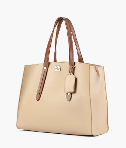 Buy Off-white with brown multi compartment satchel bag in Pakistan